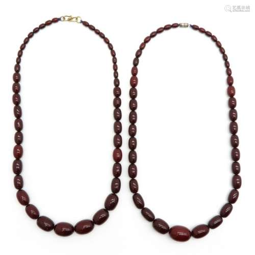 2 Cherry Amber Bakelite Necklaces Costume Jewelry