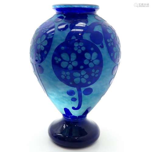 A Signed Le Verre Francais Azurette Decor Vase