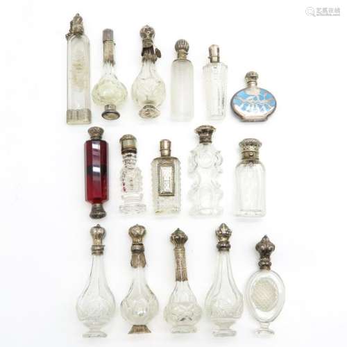 A Lot of 16 19th Century Perfume Bottle with Silve Tops