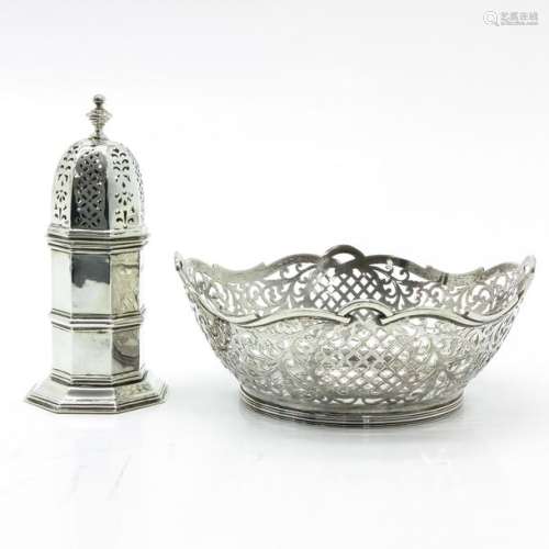 An English Silver Castor and Basket