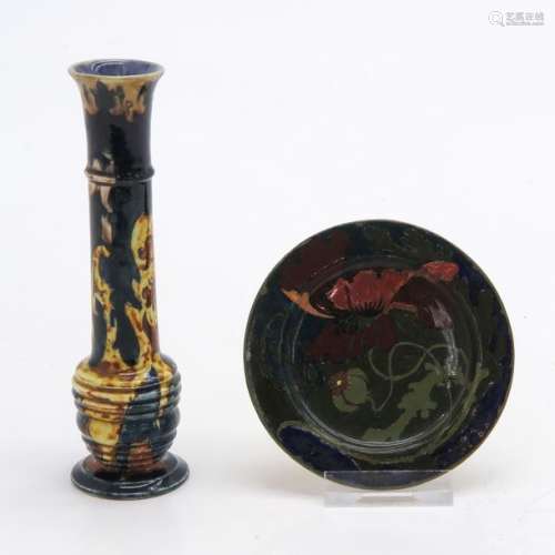 A Miniature Rozenburg Vase and Dish