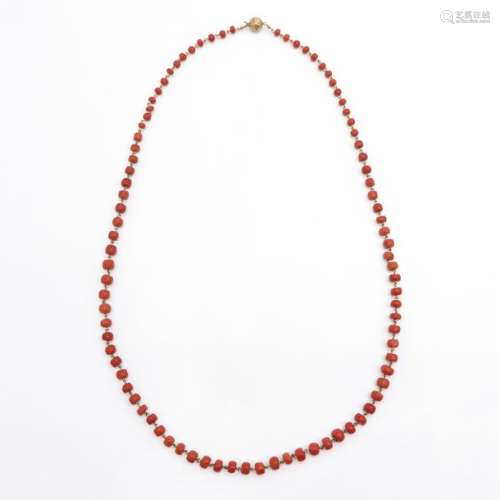 A 19th Century Red Coral Necklace on Gold Chain