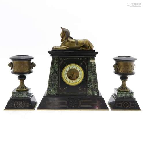 A 3 Piece Marble Clock Set