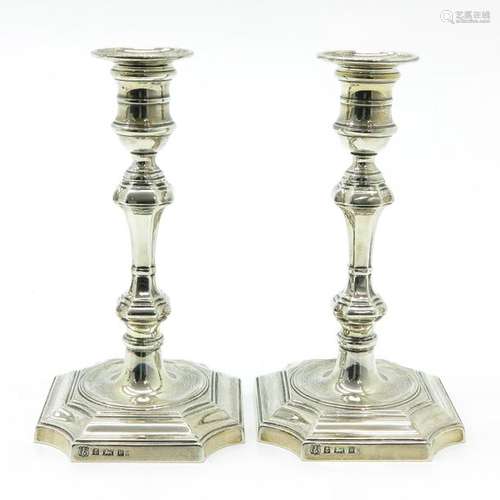 A Pair of English Silver Candlesticks