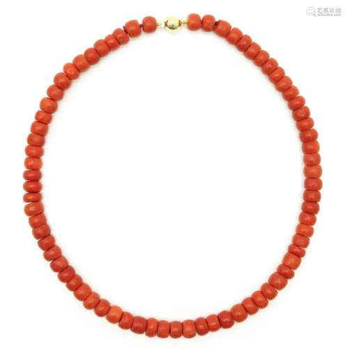 A 19th Century Red Coral Necklace on 14KG Clasp