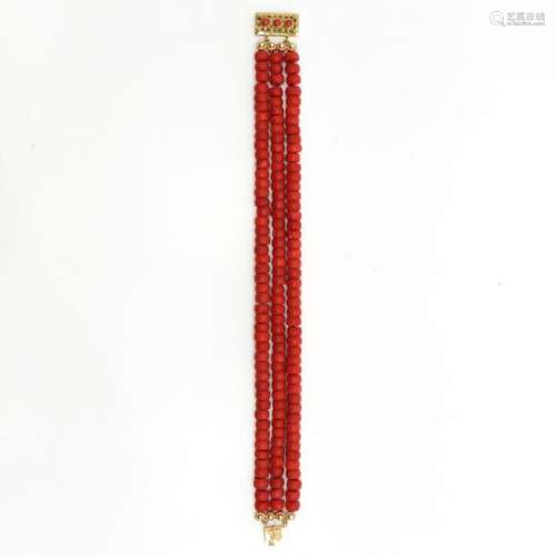 A 19th Century 3 Strand Red Coral Bracelet 14KG Clasp