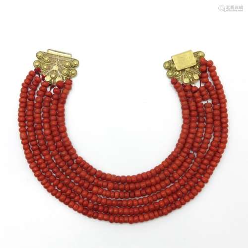 A 19th Century 6 Strand Red Coral Necklace 14KG Clasp