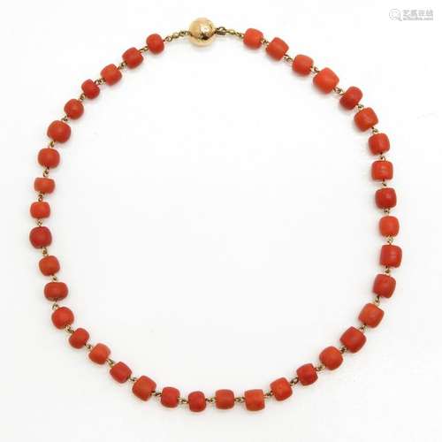 A 19th Century Red Coral Necklace on Gold Chain