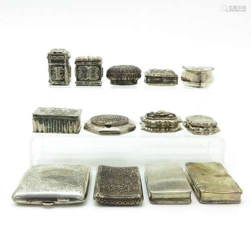 A Lot of 13 Silver Snuff Boxes and Scent Boxes