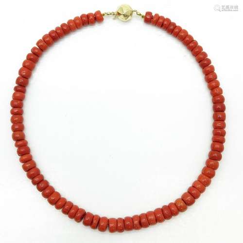 A 19th Century Red Coral Necklace on 14KG Clasp