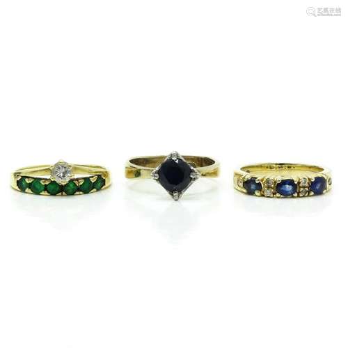 A Lot of 3 Ladies Gold and Gemstone Rings