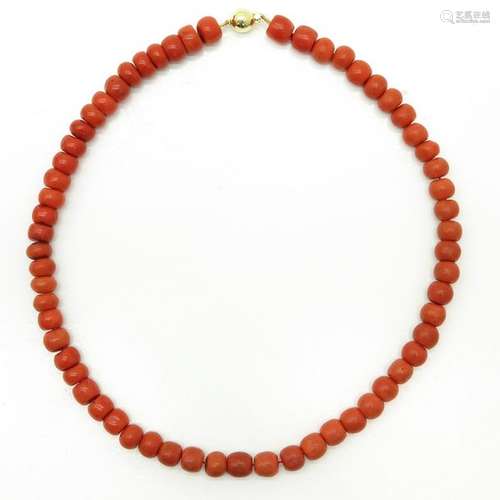 A 19th Century Red Coral Necklace on 14KG Clasp