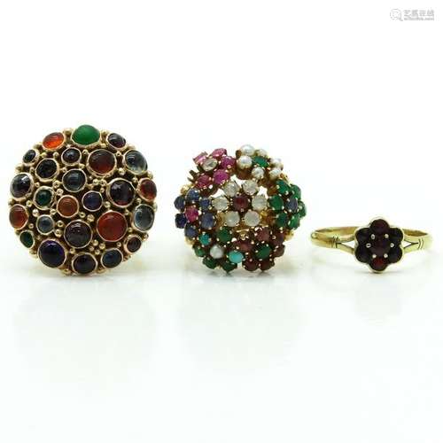 A Lot of 3 Ladies Gemstone Rings