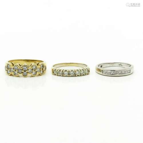 A Lot of 3 Ladies Gold and Diamond Rings