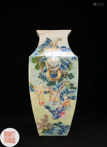 A ENAMELED FIGURE PATTERN SQUARE VASE