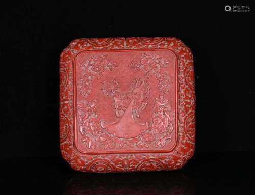 A RED LACQUER COVER BOX