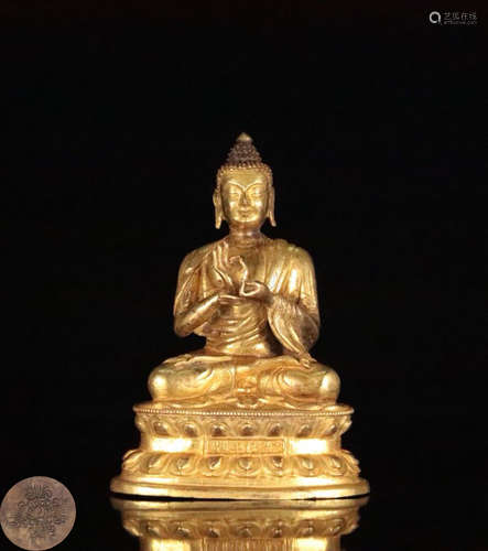 A GILT BRONZE SHAKYAMUNI BUDDHA