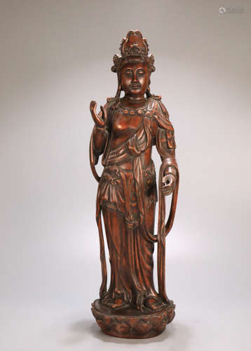 A CHENXIANG WOOD CARVED GUANYIN FIGURE