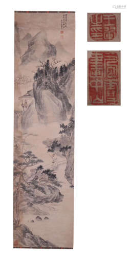 A LANDSCAPE PAINTING HANGING SCROLL