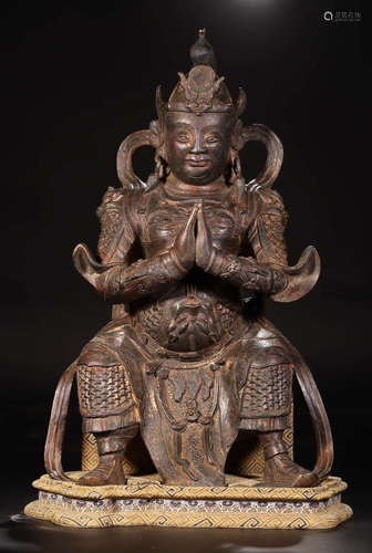 A COPPER GILT WEITUO BUDDHA FIGURE