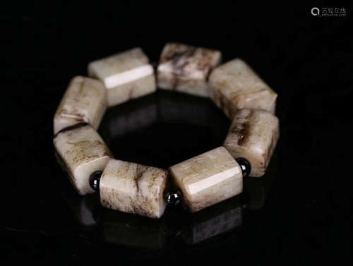 A GAOGU HETIAN JADE BEADS STRING BRACELET