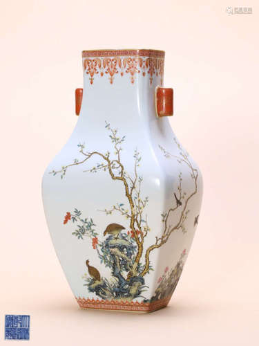 A IRON-RED FLORAL AND BIRD PATTERN VASE