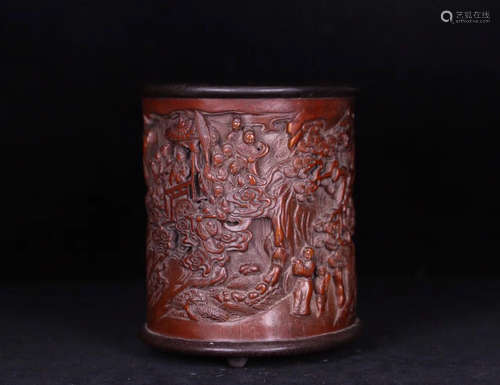 A LANDSCAPE DESIGN BAMBOO CARVED BRUSH POT