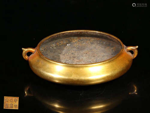 A COPPER GILT DOUBLE EARS CENSER