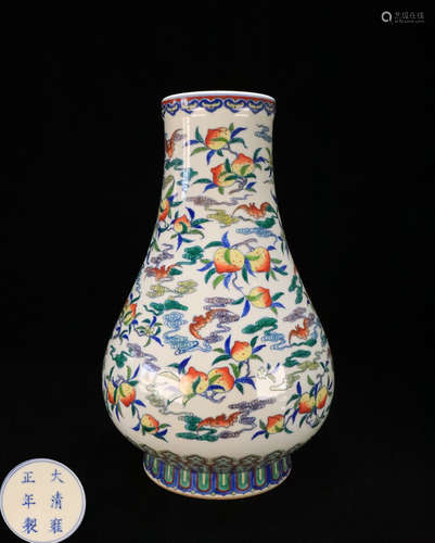 A DOUCAI BAT AND BEACH PATTERN BOTTLE VASE