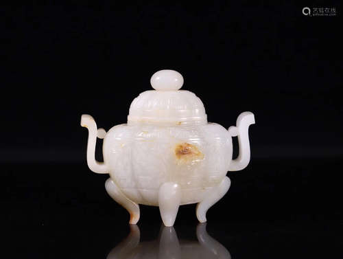 A HETIAN JADE CARVED TAOTIE BEAST PATTERN CENSER