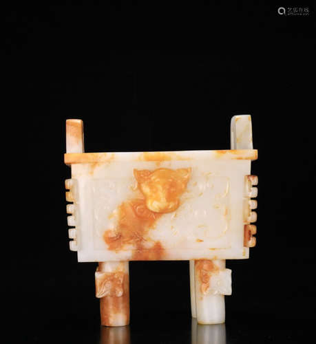 A HETIAN JADE CARVED SQUARE CENSER