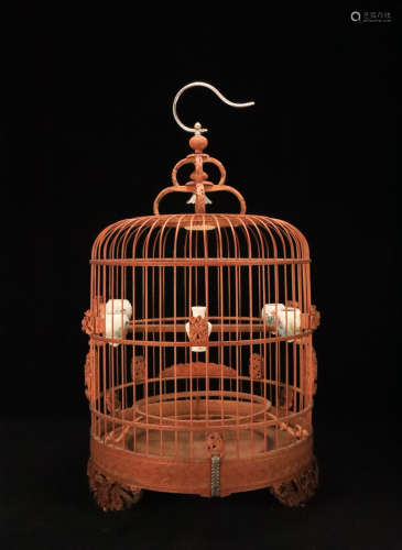A OLD BAMBOO CARVED BIRD CAGE