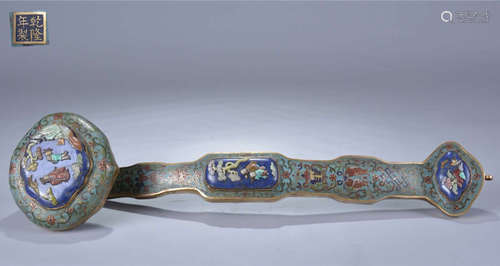 A LAPIS INLAID CLOISONNE RUYI ORNAMENT