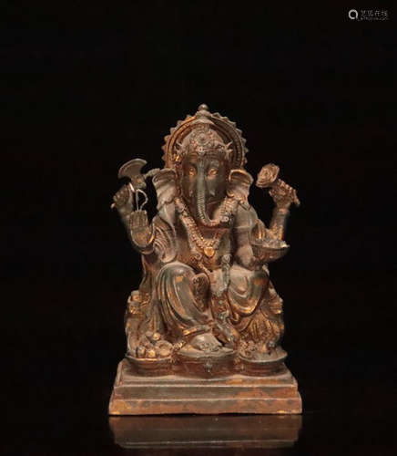 A GILT COPPER ELEPHANT GOD FIGURE