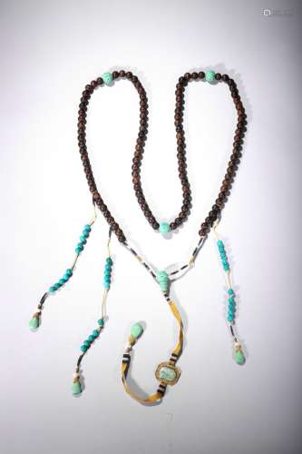 AN SANDALWOOD AND TURQUOISE COURT NECKLACE