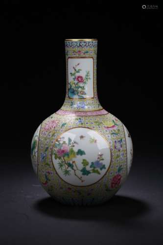 A FAMILLE-ROSE 'FLOWER AND BIRD' BOTTLE VASE