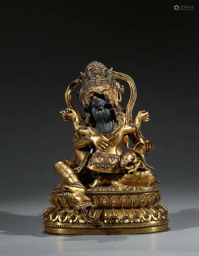 A GILT BRONZE FIGURE OF DEITY WITH CONSORT