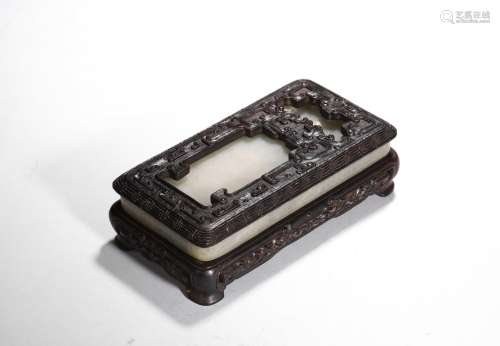 A WHITE JADE RECTANGULAR INKSTONE