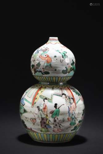 A DOUCAI DOUBLE GOURD 'FIGURES AND LANDSCAPE' VASE