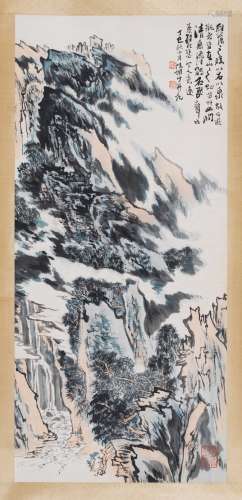 LU YANSHAO: A COLOR AND INK ON PAPER LANDSCAPE PAINTING