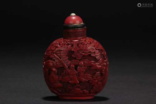 A CINNABAR LACQUER 'FIGURES' SNUFF BOTTLE