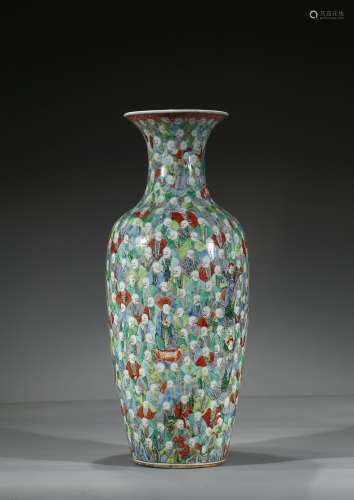 A FAMILLE VERTE 'FIVE HUNDREDS ARHATS' VASE