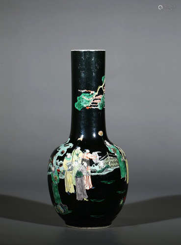 A BLACK GROUND FAMILLE VERTE 'FIGURES' VASE