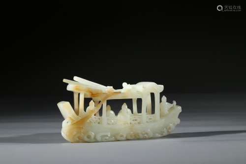 A CARVED JADE MODEL OF BOAT