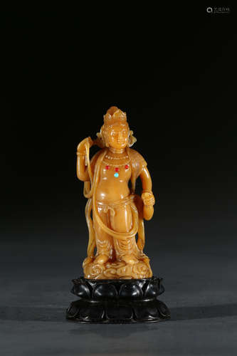 A SHOUSHAN STONE EMBELLISHED STANDING BODHISATTVA