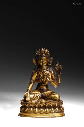 A GILT-BRONZE FIGURE OF AVALOKITESHVARA