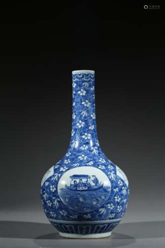 A BLUE AND WHITE 'FIGURES' BOTTLE VASE
