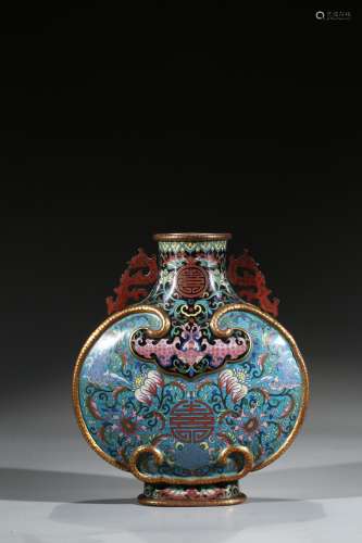 A CLOISONNE ENAMEL 'BAT' FLATTENED VASE