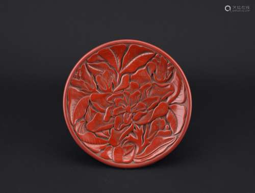 A CINNABAR LACQUER 'PEONY' DISH