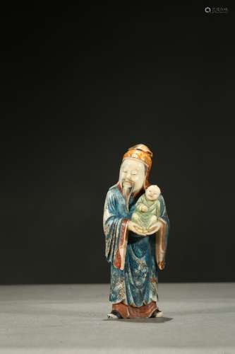 A PAINTED SOAPSTONE CARVING OF LU STAR